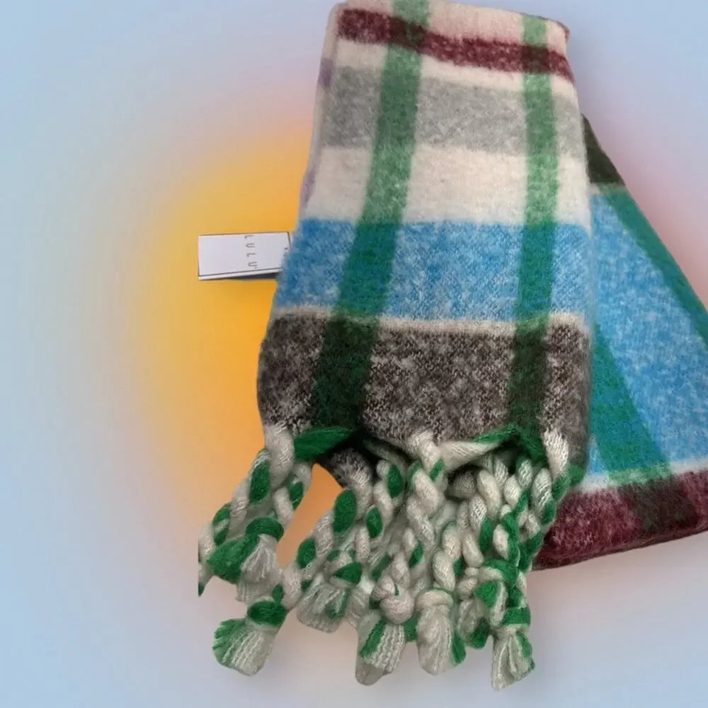 Colorful Plaid Scarf with Fringe